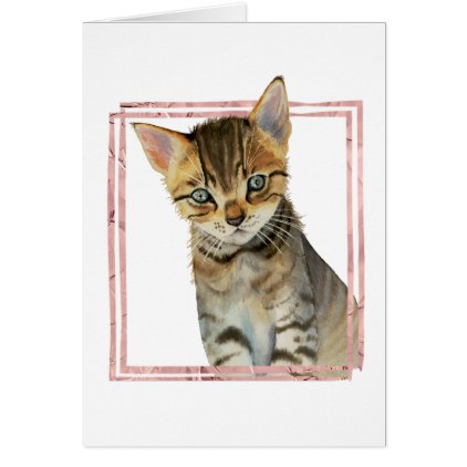 Tabby Cat Painting with Faux Rose Gold Foil Frame Card