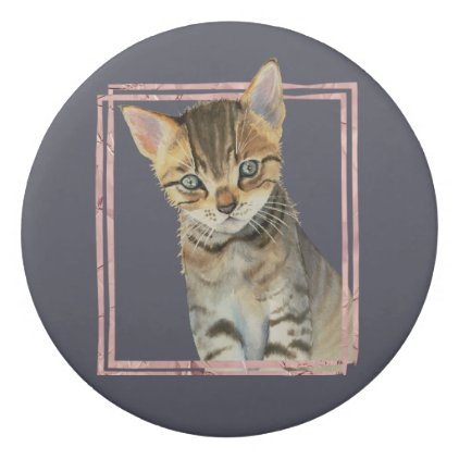 Tabby Cat Painting with Faux Rose Gold Foil Frame Eraser