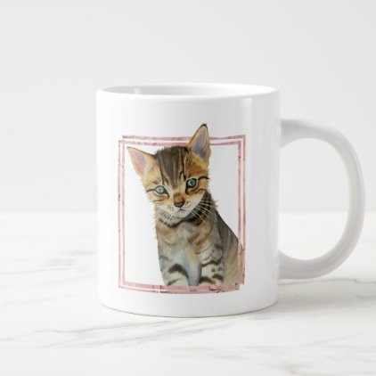 Tabby Cat Painting with Faux Rose Gold Foil Frame Giant Coffee Mug