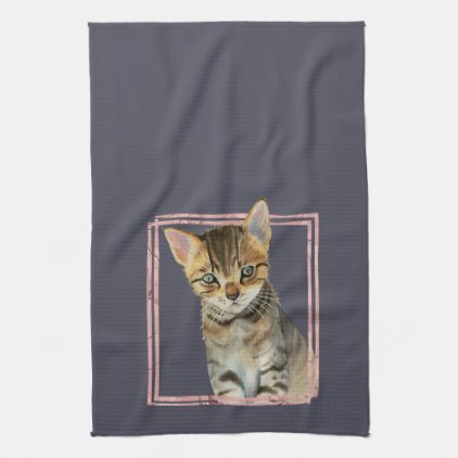 Tabby Cat Painting with Faux Rose Gold Foil Frame Hand Towel