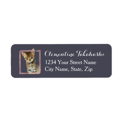 Tabby Cat Painting with Faux Rose Gold Foil Frame Label