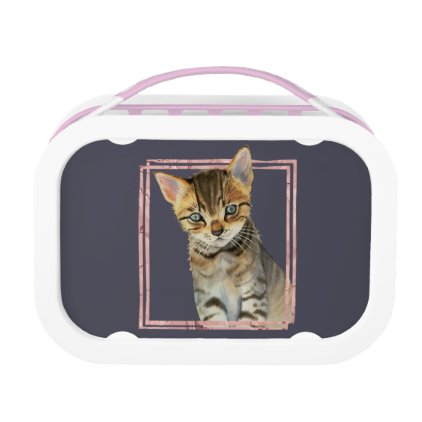 Tabby Cat Painting with Faux Rose Gold Foil Frame Lunch Box