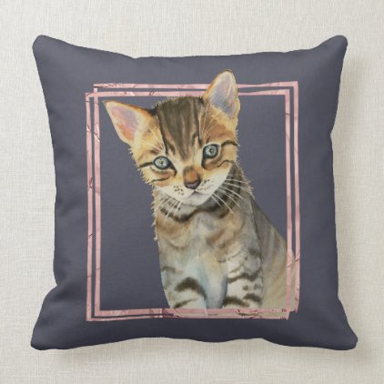 Tabby Cat Painting with Faux Rose Gold Foil Frame Throw Pillow