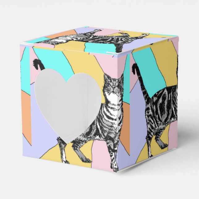 Tabby Cat Pastel Birthday Cats Cake Favor Box (Front Side)