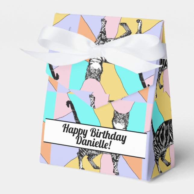 Tabby Cat Pastel Birthday Cats Cake Favor Box (Front Side)