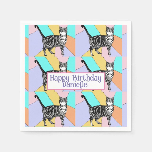 Tabby Cat Pastel Birthday Cats Cake Favor Box Napkins (Front)