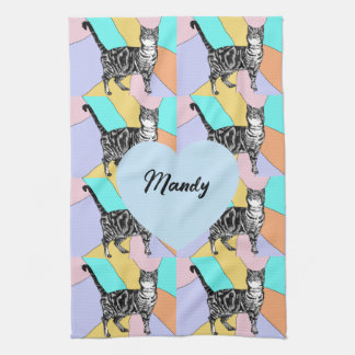 Tabby Cat Pastel Colors Tea Towel Womans Name