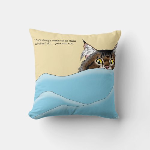 Tabby Cat Peeking Blue Funny Throw Pillow