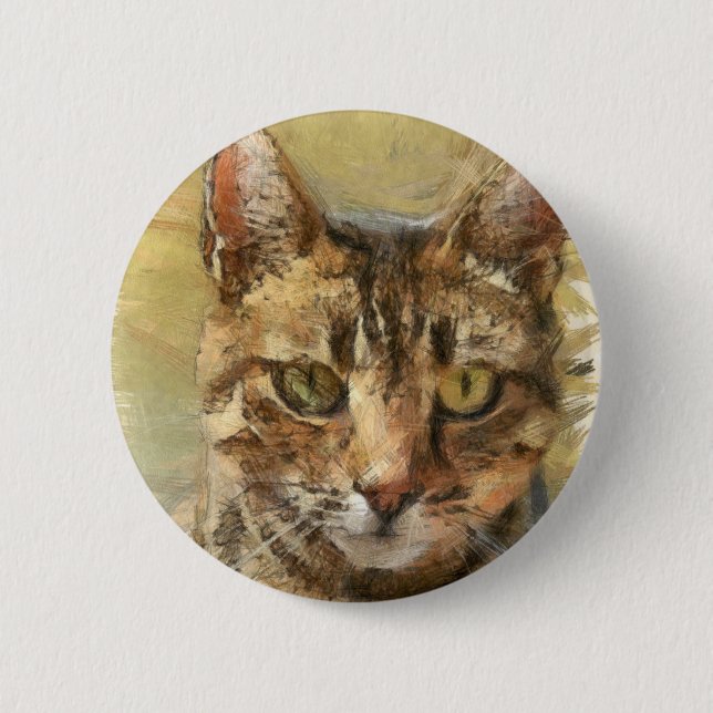 Tabby Cat Pencil Sketch Button (Front)