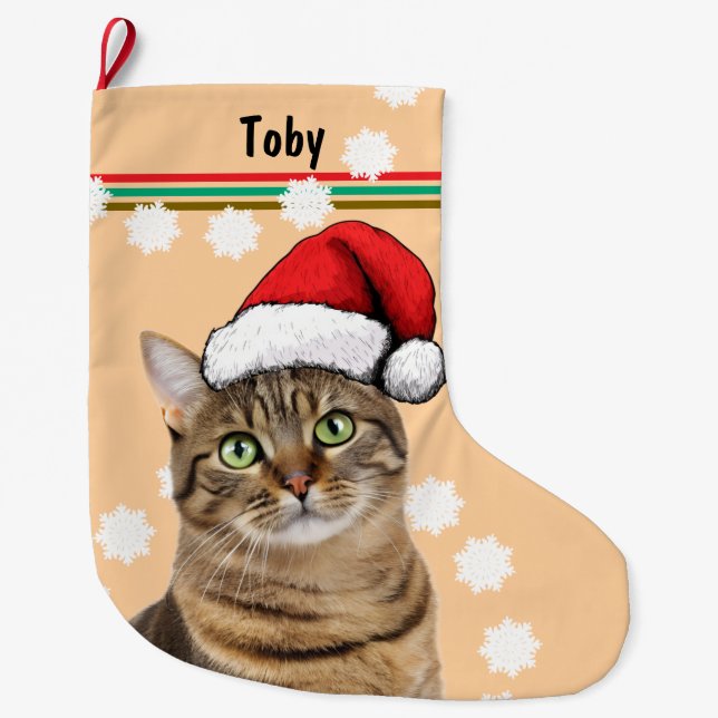 Tabby Cat Personal Pet Large Christmas Stocking (Front)
