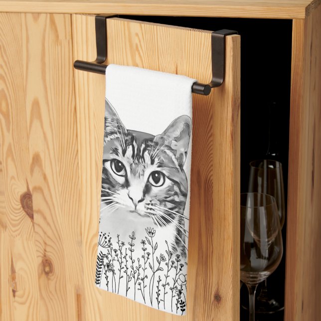 Tabby Cat Personalized Hand Drawing Kitchen Towel (Thirds Fold)