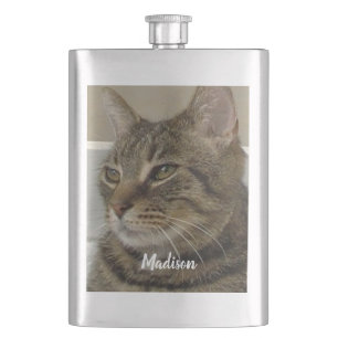 Tabby Cat Photo Personalized Name  Flask