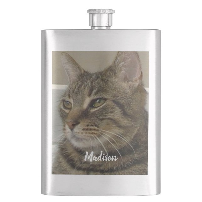Tabby Cat Photo Personalized Name  Flask (Front)