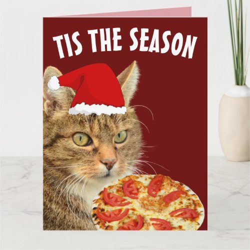 TABBY CAT PIZZA CHRISTMAS BIG GREETING CARDS