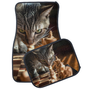 Tabby Cat Playing Chess Car Floor Mat