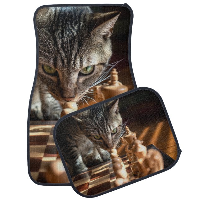 Tabby Cat Playing Chess Car Floor Mat (Set)