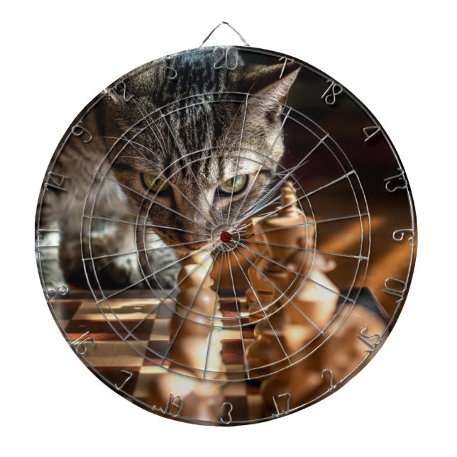 Tabby Cat Playing Chess Dart Board (Front)