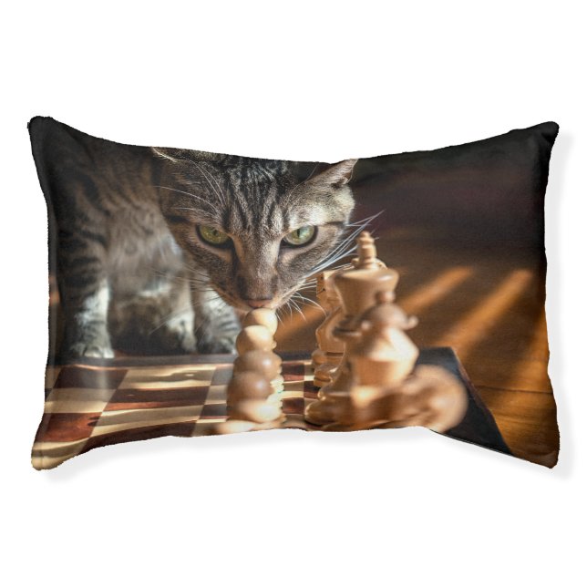 Tabby Cat Playing Chess Pet Bed (Front)