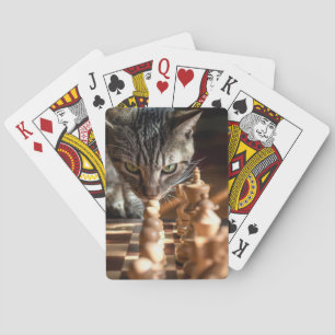 Tabby Cat Playing Chess Poker Cards