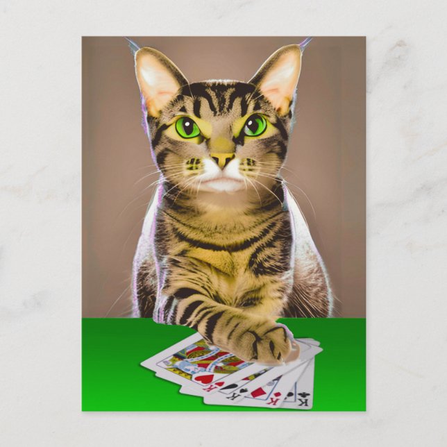 Tabby Cat Playing Poker Postcard (Front)