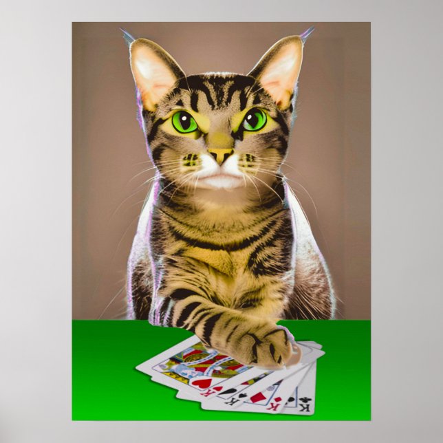 Tabby Cat Playing Poker Poster (Front)