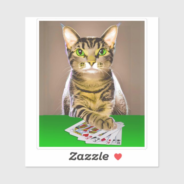 Tabby Cat Playing Poker Sticker (Sheet)