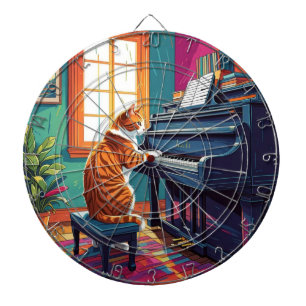 Tabby Cat Playing the Piano Dart Board