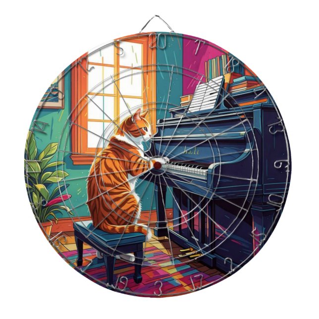 Tabby Cat Playing the Piano Dart Board (Front)