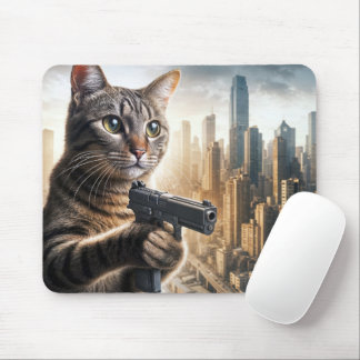 Tabby Cat Protecting The City Mouse Pad