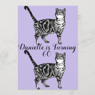Tabby Cat Purple Art 60th Birthday Invitation
