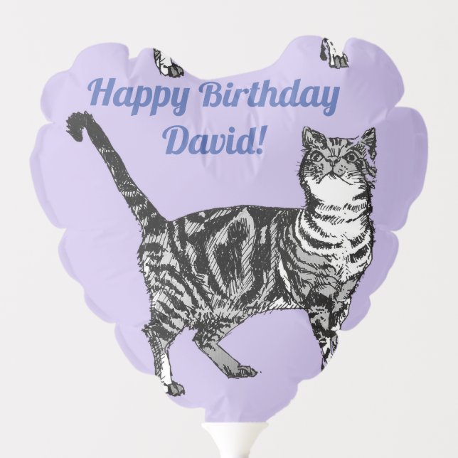 Tabby Cat Purple Cats Happy Birthday Balloon (Front)