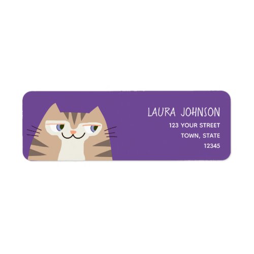 Tabby Cat Purple Return Address Label