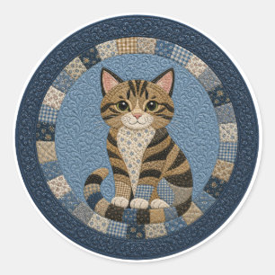 Tabby Cat Quilt  Classic Round Sticker