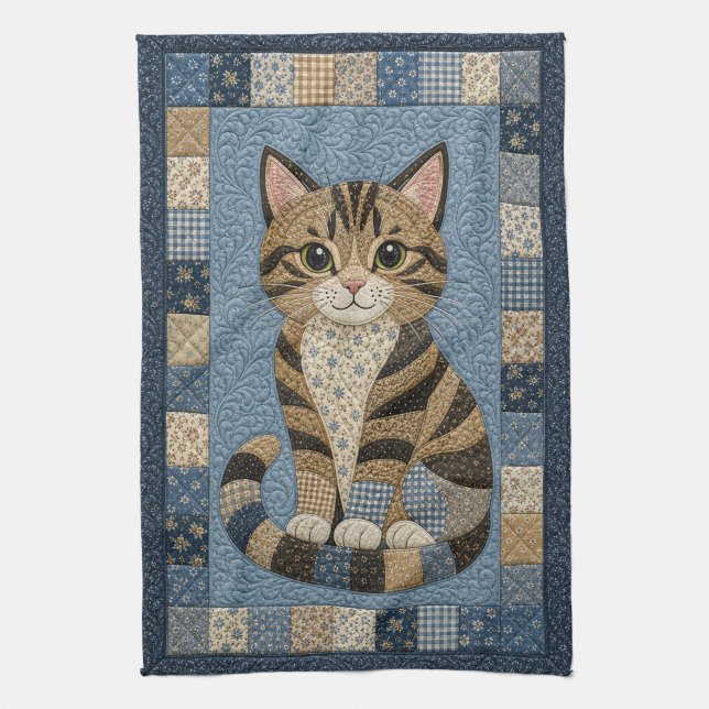 Tabby Cat Quilt  Kitchen Towel (Vertical)