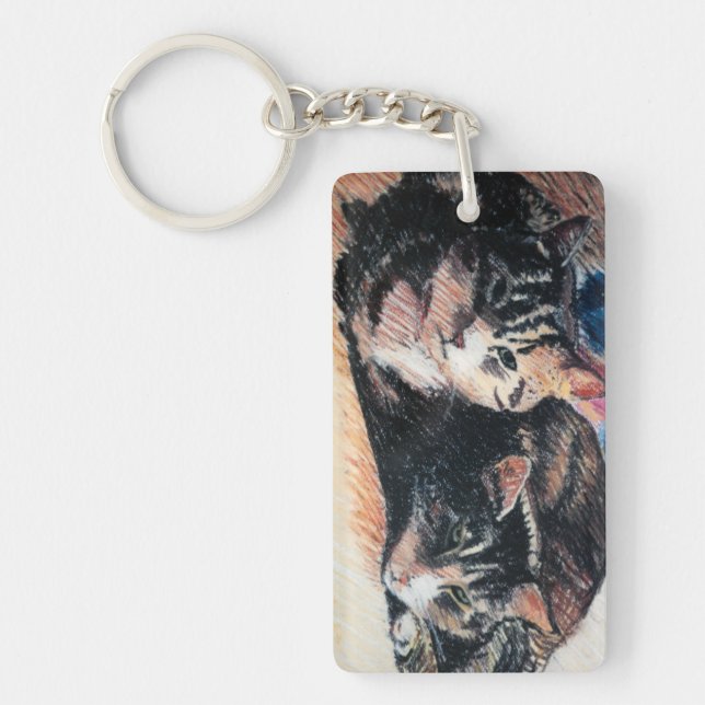 Tabby Cat Rectangle Keychain, Customizable Keychain (Front)