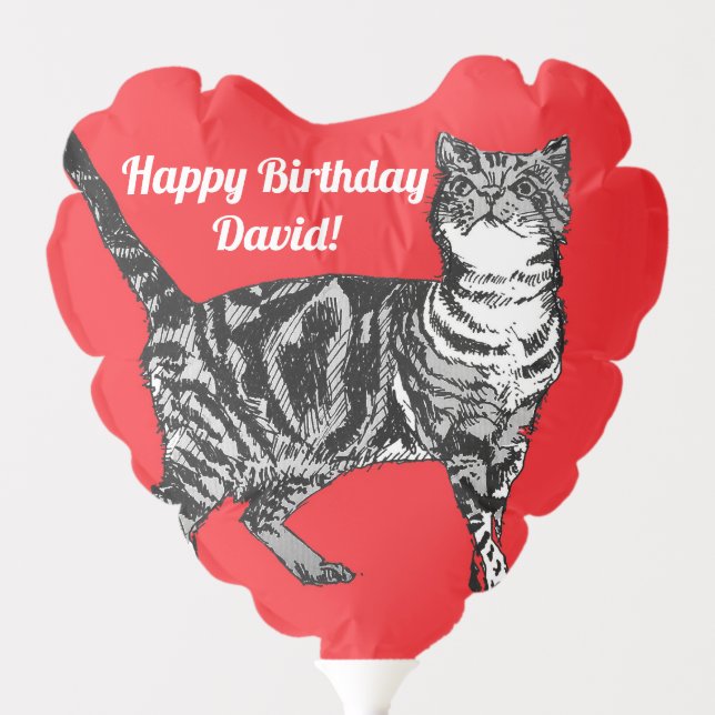 Tabby Cat Red Cats Happy Birthday Name Balloon (Front)