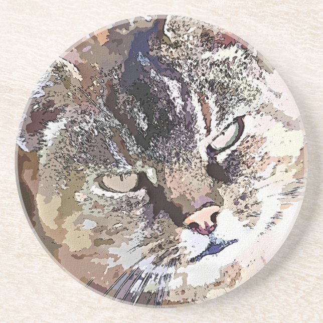 TABBY CAT SANDSTONE COASTER (Front)