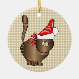 tabby cat santa ceramic ornament