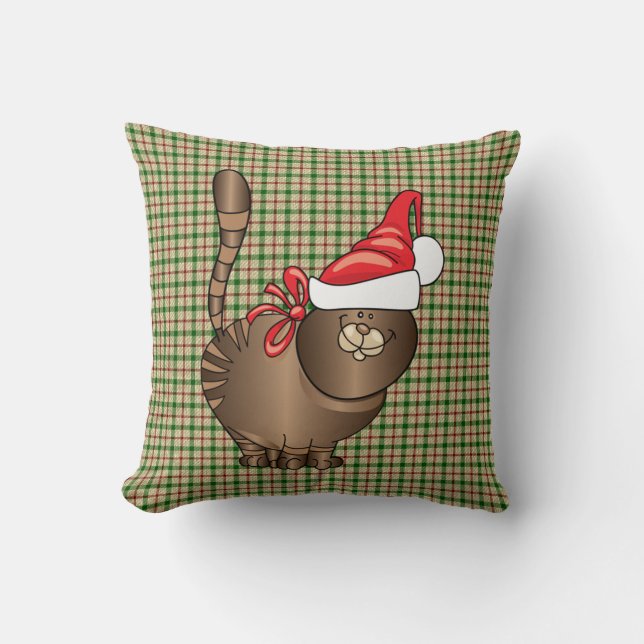 tabby cat santa throw pillow (Front)