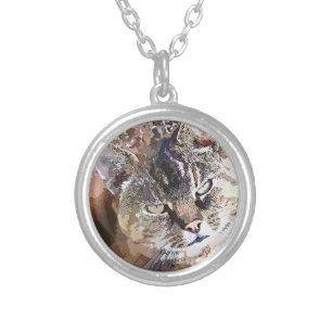TABBY CAT SILVER PLATED NECKLACE