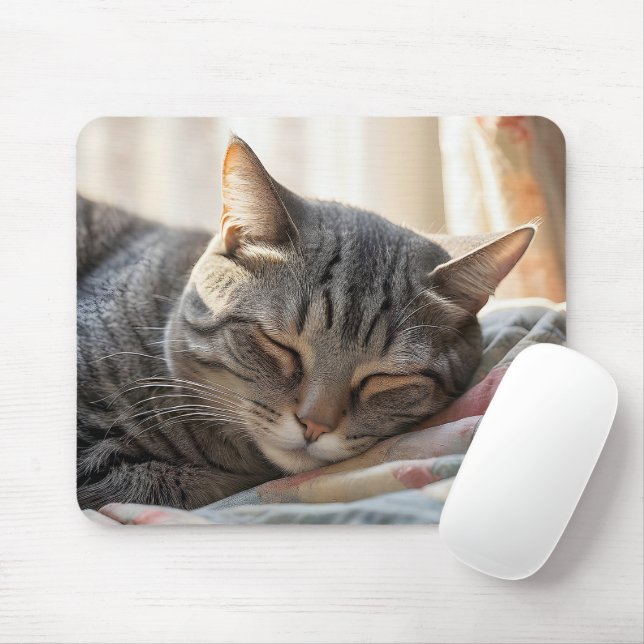 Tabby Cat Sleeping On Old Quilt  Mouse Pad (With Mouse)