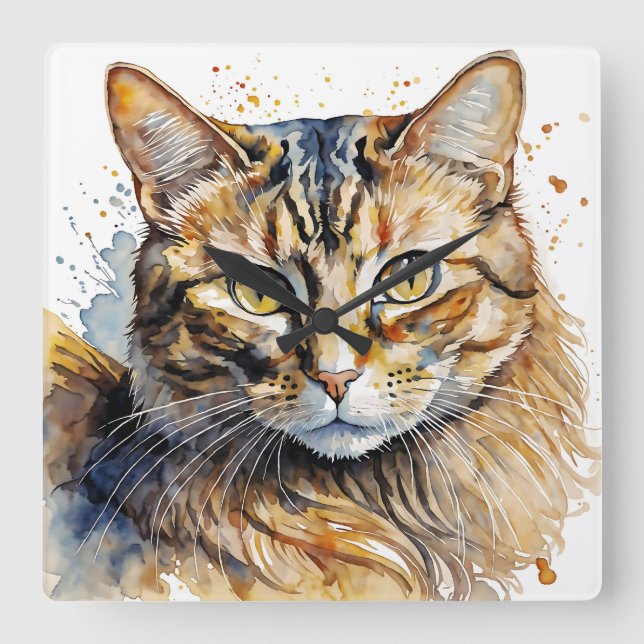 Tabby Cat Square Wall Clock (Front)