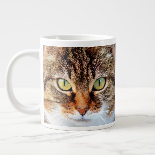 Tabby Cat Stare Close-up Face Giant Coffee Mug (Left)