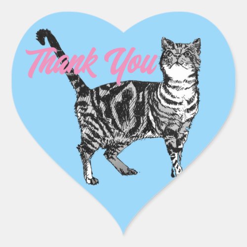 Tabby Cat Stickers Cute cats Blue Thank You