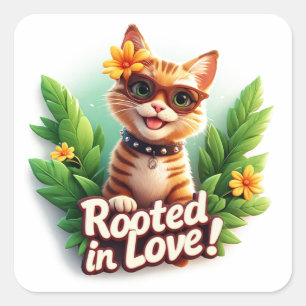 Tabby Cat Sunglasses Rooted In Love Badge 😎 Square Sticker
