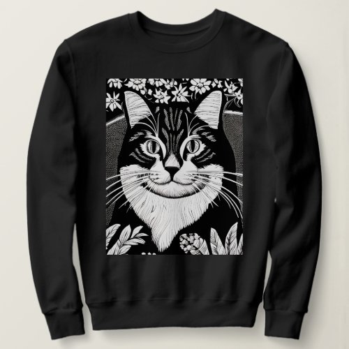 Tabby Cat Surrounded with Flowers Sweatshirt