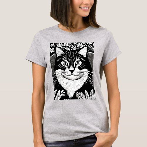 Tabby Cat Surrounded with Flowers T_Shirt