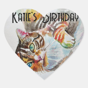 Tabby Cat Tabbies Feline Pet Watercolor Birthday H Heart Sticker