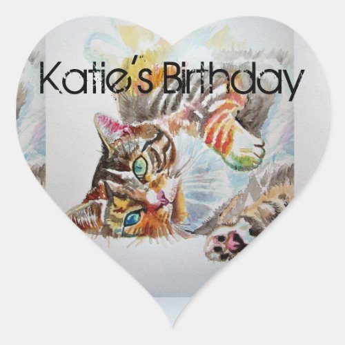 Tabby Cat Tabbies Feline Pet Watercolor Birthday Heart Sticker