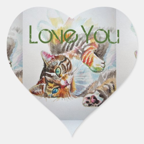 Tabby Cat Tabbies Feline Pet Watercolor Love Heart Sticker